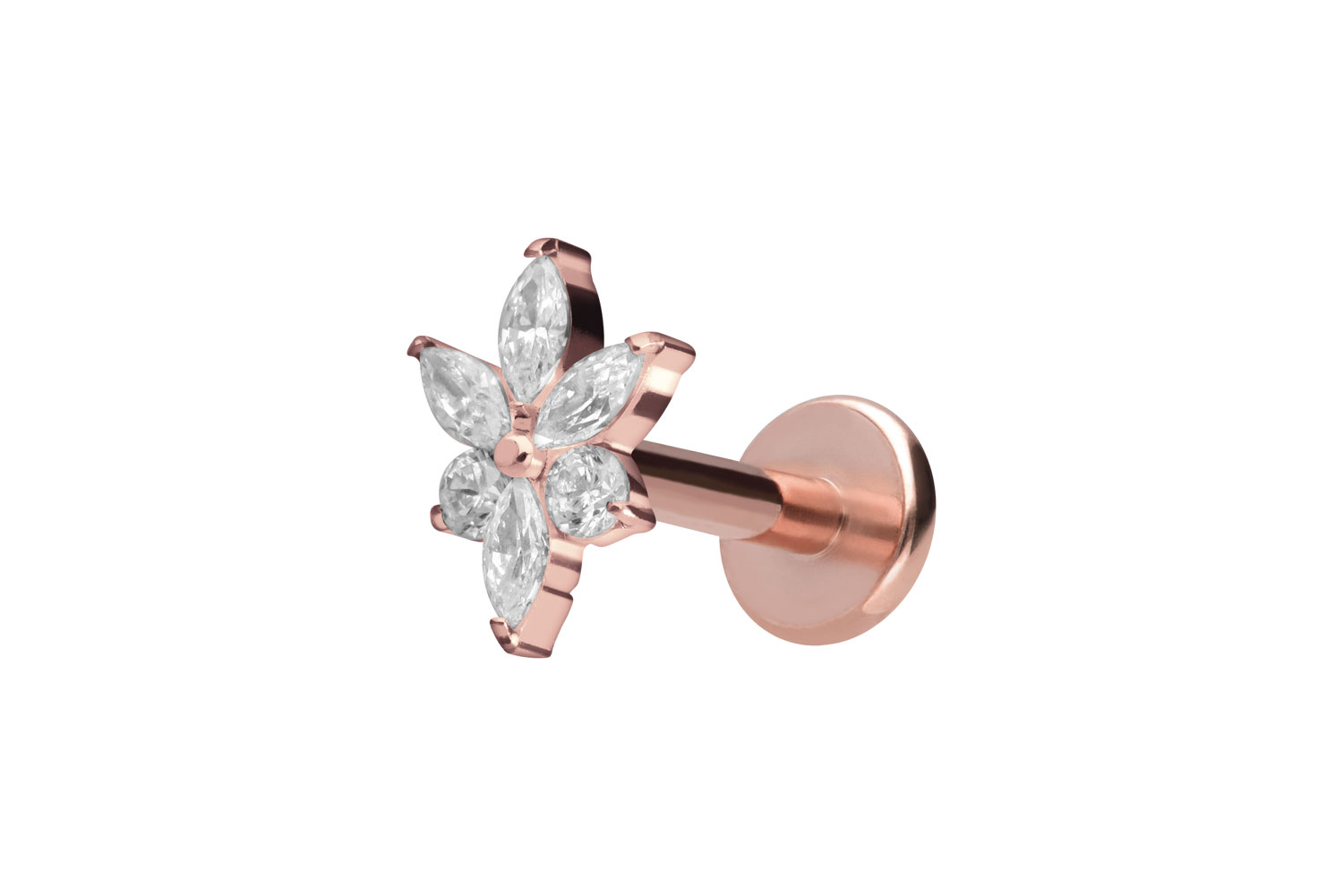 Titan Labret Piercing mit Innengewinde KRISTALLBLUME